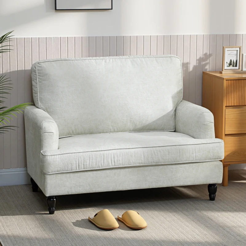 HOMCOM Modern Accent Chair, Leathaire Armchair with Turned Legs and Wide Seat, Comfy Chair for Living Room, Cream White