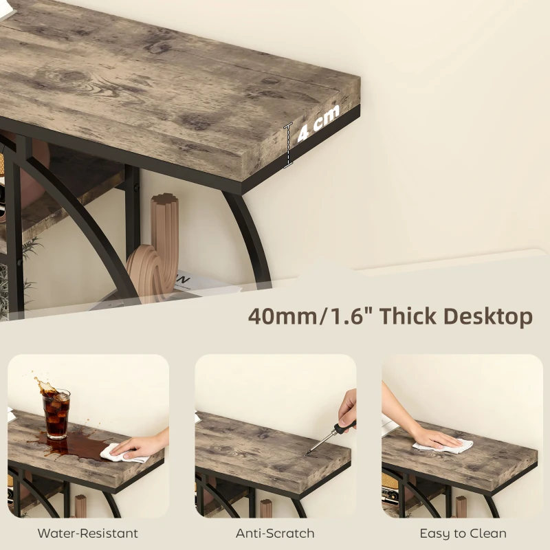 HOMCOM 39.4" Console Table with Storage Shelves, Industrial Sofa Table for Living Room, Hallway, Rustic Brown