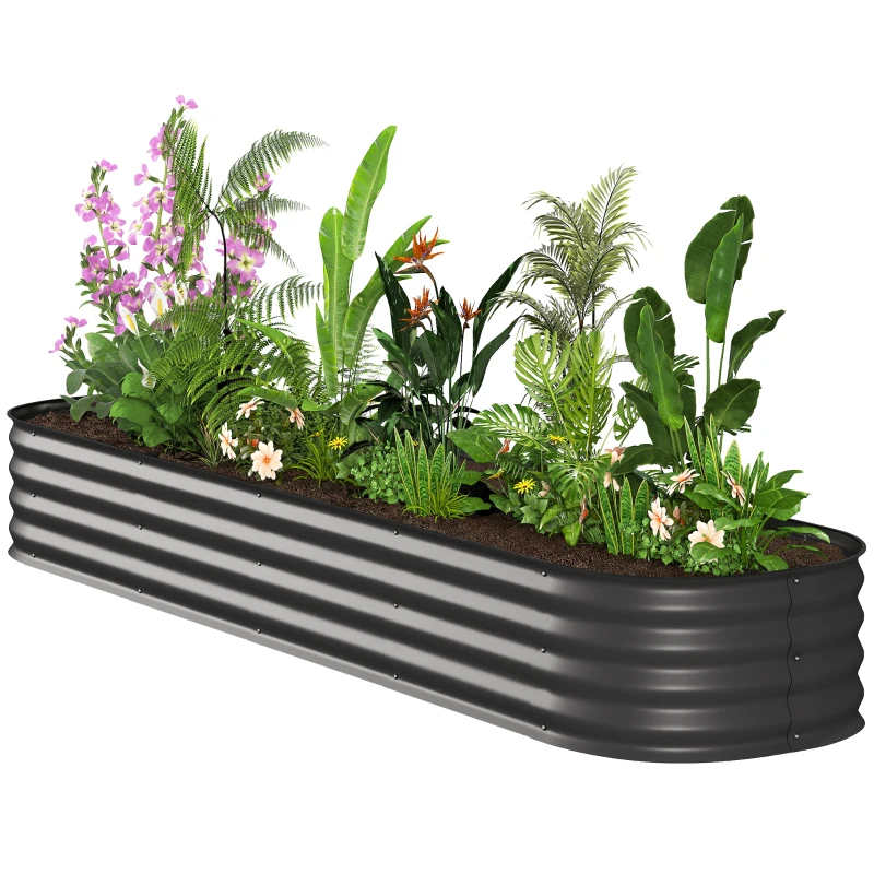 Outsunny 7.9 x 2 x 1ft Galvanized Raised Garden Bed Kit, Metal Planter Box with Safety Edging, Dark Grey
