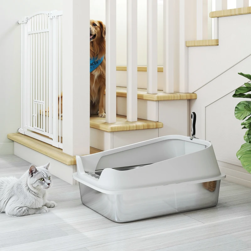PawHut Cat Litter Box Stainless Steel with Metal Litter Scoop, Never Absorbs Odors, Anti Leakage, 24" x 16" x 12", Grey