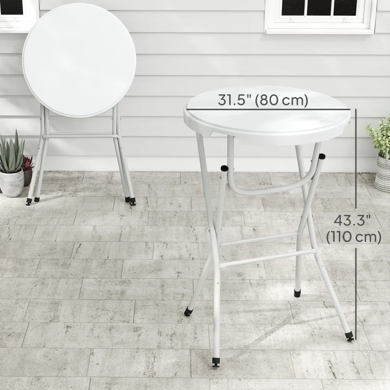 Outsunny 31.5" Bar Height Patio Table, Outdoor Bar Folding Table with HDPE Top, Locking Steel Legs for Party, Camping, White