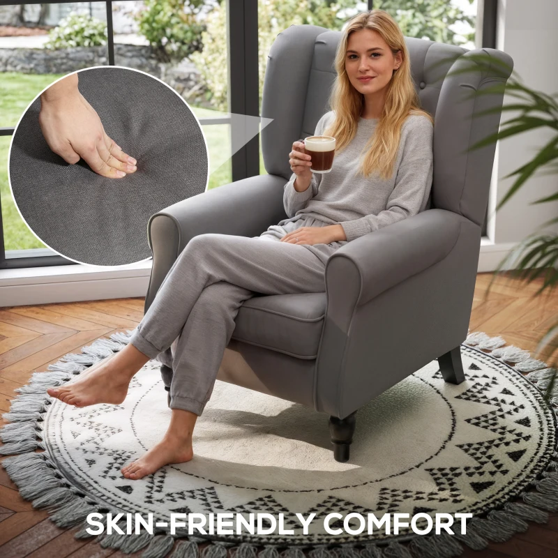 HOMCOM Wingback Accent Chair for Living Room, Button-Tufted Lounge Chair with Round Armrests and Wood Legs, Dark Gray