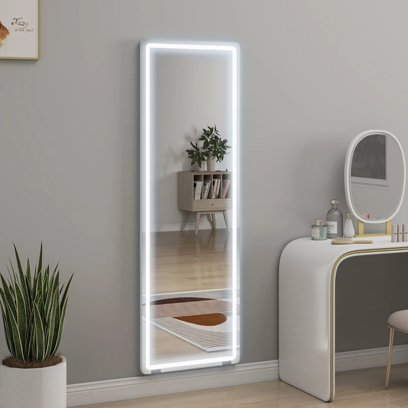 HOMCOM LED Full Length Mirror, Standing Body Mirror with 3 Colour Lighting for Bedroom Living Room