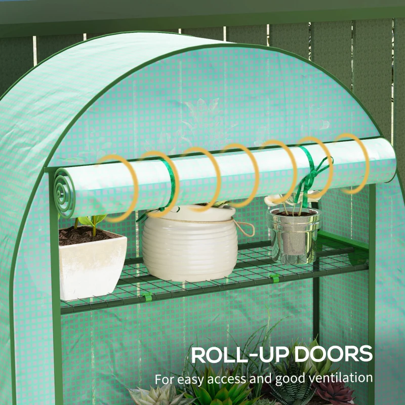 Outsunny Mini Greenhouse, Portable Greenhouse with 4 Tier Shelves, Roll-Up Door, and Plastic Cover, 41.3" x 17.7" x 63", Green
