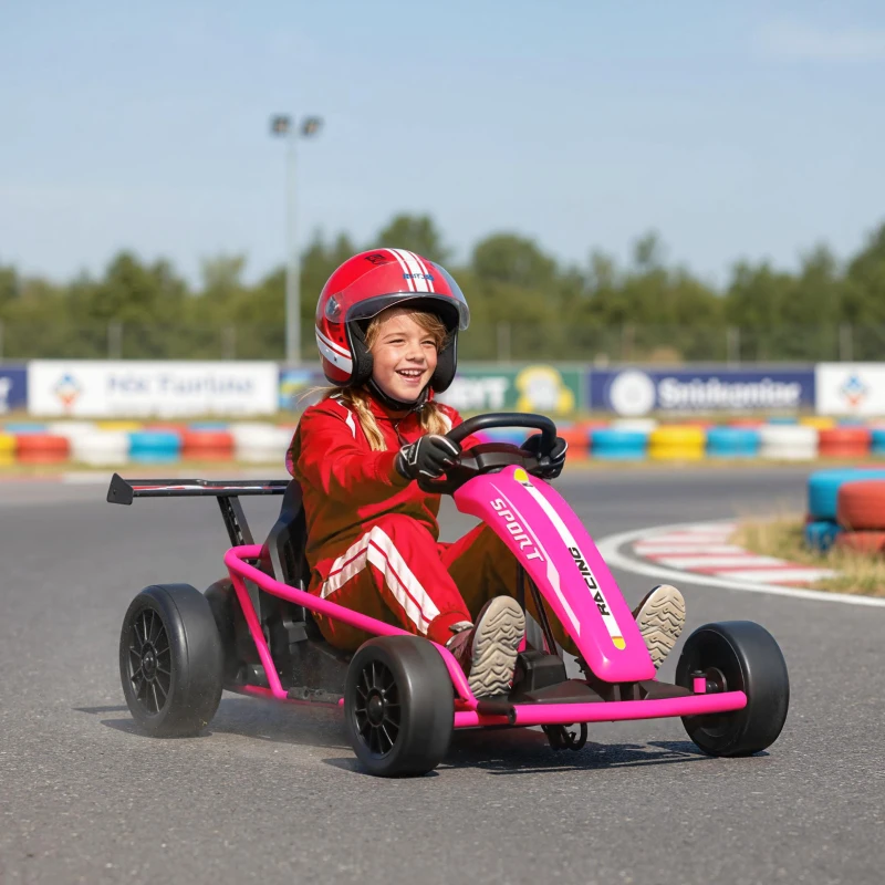 Qaba 24V 7AH Kids Electric Go Kart, 8.1 MPH Battery Powered Drift Kart with Dual Motors, Soft Start for 8-12 Years, Pink