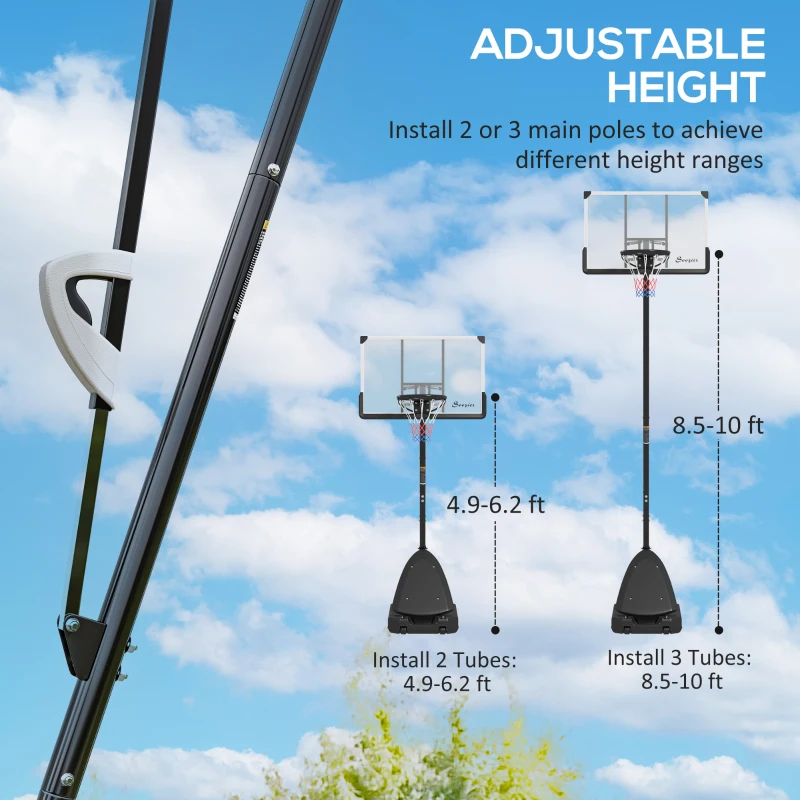 Soozier 4.9-10' Basketball Stand, Freestanding Basketball System with 44" Shatterproof Backboard, Rebound System and Wheels