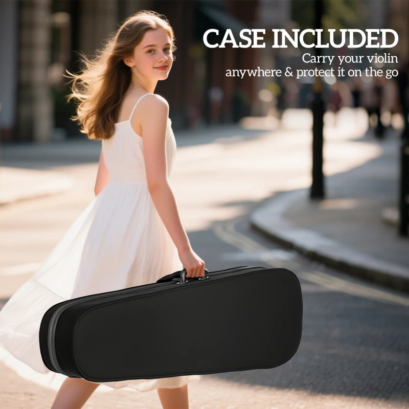 HOMCOM 4/4 Full Size Violin, Wood Acoustic Violin Set for Beginners, Adults, with Case, Rosin, Shoulder Rest, Black