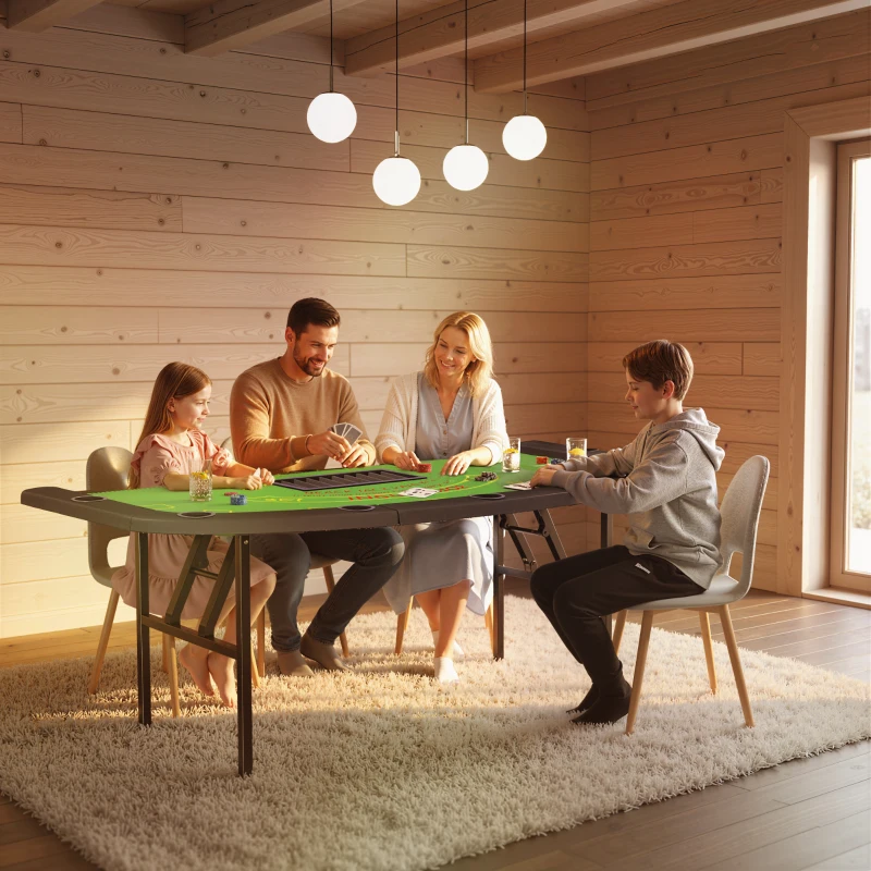 Soozier Poker Table Foldable, 72" Portable Casino Blackjack Table for 8 Players with Felt Surface, Cup Holders, Green