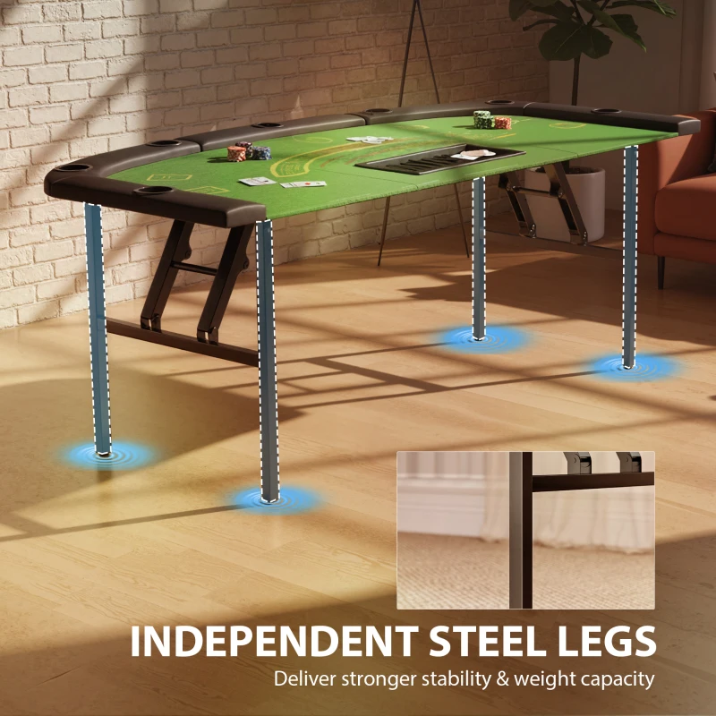 Soozier Poker Table Foldable, 72" Portable Casino Blackjack Table for 8 Players with Felt Surface, Cup Holders, Green