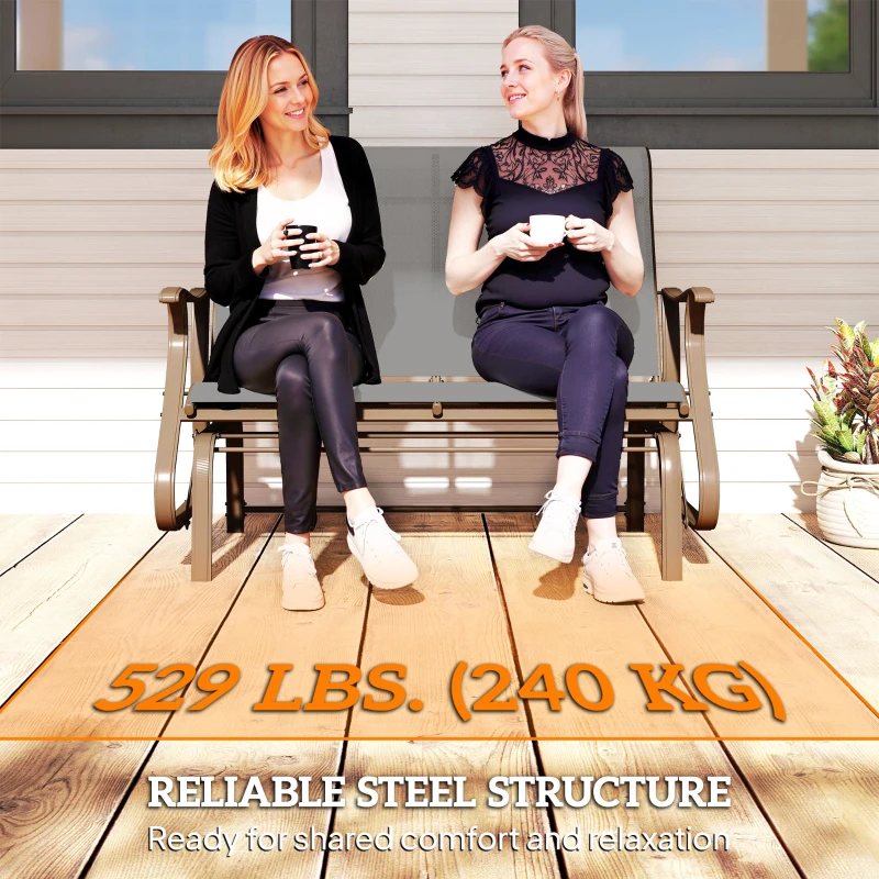 Outsunny Garden Double Gliding Chair, Patio Glider Armchair for Outdoor, Backyard Mesh Seat and Backrest, Steel Frame, Light Grey