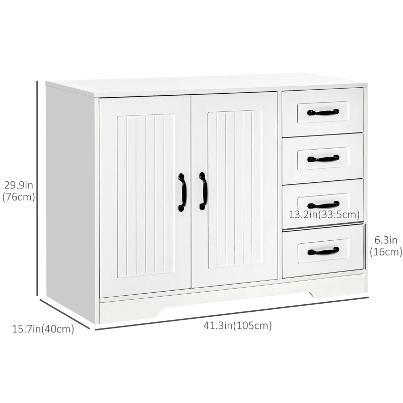 HOMCOM Modern Sideboard Buffet Cabinet with Drawers and Beadboard Door Cupboard Kitchen Storage Cabinet White