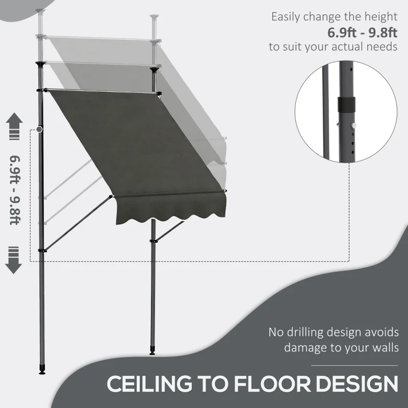 Outsunny 5' x 4' Manual Retractable Awning, Non-Screw Patio Awning, UV Resistant, for Window or Door, Dark Gray