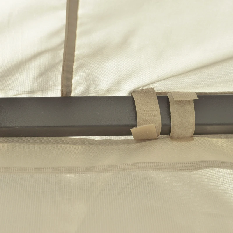 Outsunny 12' x 10' Outdoor Patio Gazebo Canopy with Double Tier Roof, Removable Mesh Sidewalls, Triangular Display Shelves, Beige