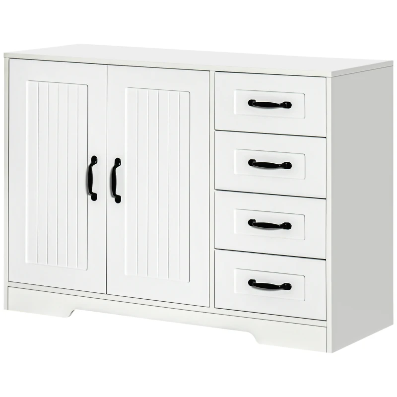 HOMCOM Modern Sideboard Buffet Cabinet with Drawers and Beadboard Door Cupboard Kitchen Storage Cabinet White