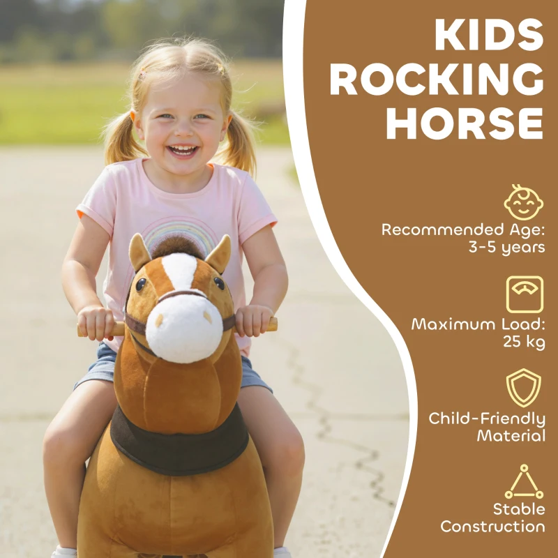 Qaba Ride on Horse, Plush Riding Pony for Ages 3-5, Walking Horse Animal with Wheels for Active Play, Dark Brown