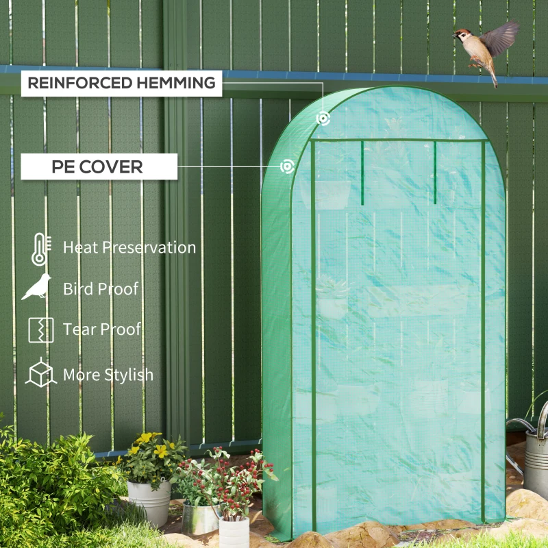 Outsunny Mini Greenhouse, Portable Greenhouse with 4 Tier Shelves, Roll-Up Door, and Plastic Cover, 41.3" x 17.7" x 63", Green