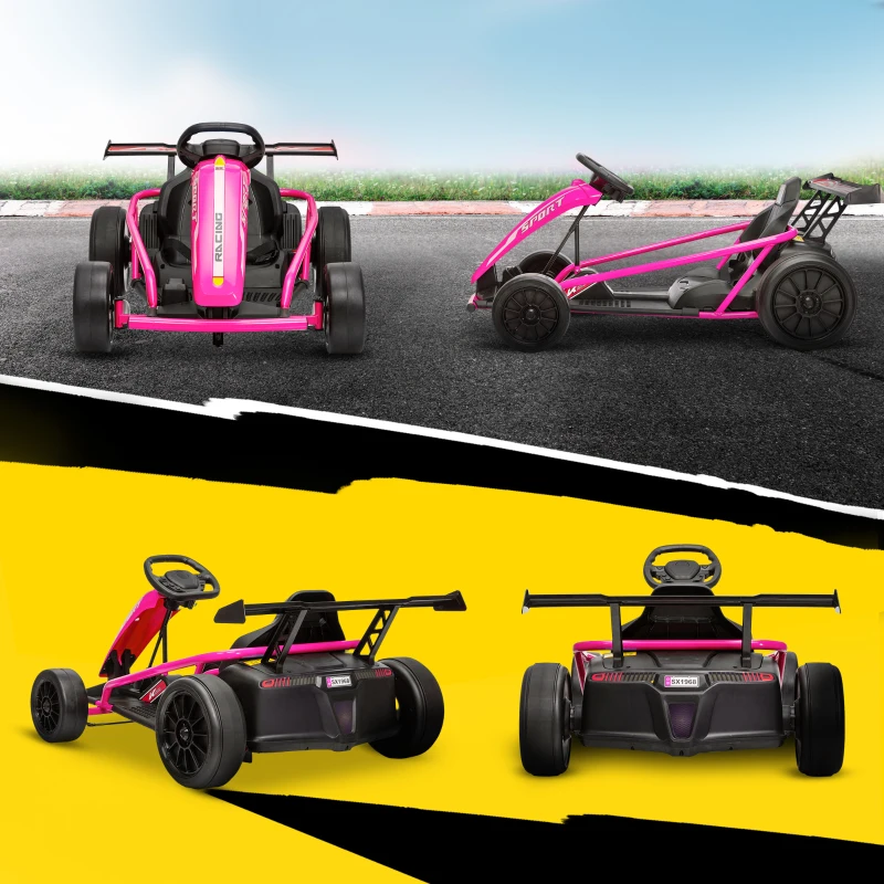 Qaba 24V 7AH Kids Electric Go Kart, 8.1 MPH Battery Powered Drift Kart with Dual Motors, Soft Start for 8-12 Years, Pink