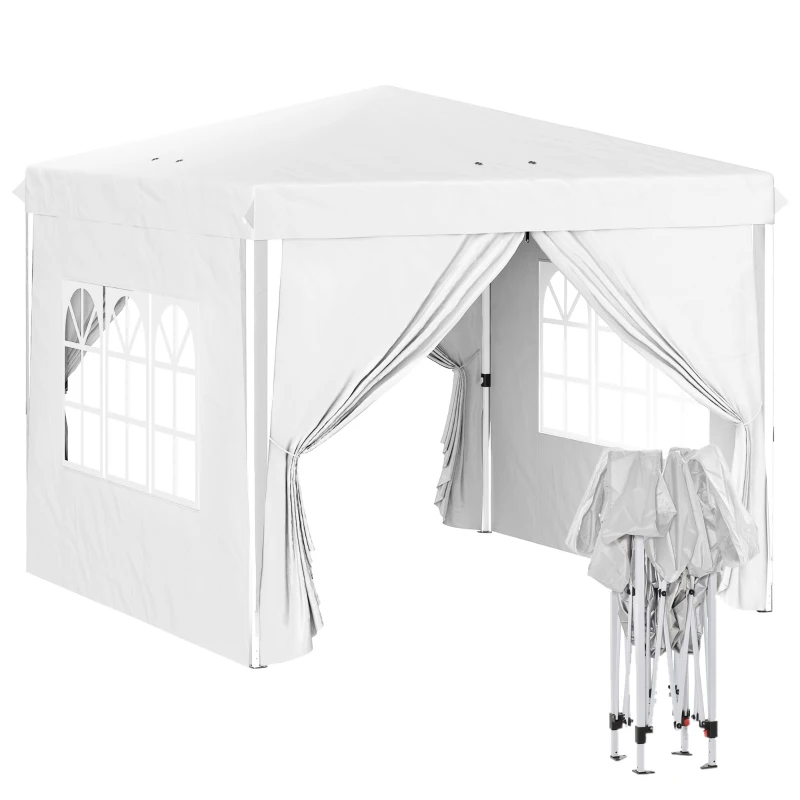 Outsunny 10' x 10' Pop-Up Canopy Tent with Sidewalls, Height-Adjustable, Carry Bag Included, for Outdoor, Garden, Patio, White