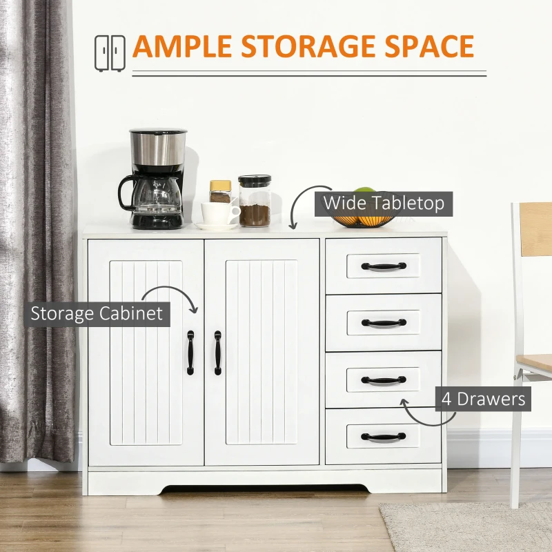 HOMCOM Modern Sideboard Buffet Cabinet with Drawers and Beadboard Door Cupboard Kitchen Storage Cabinet White