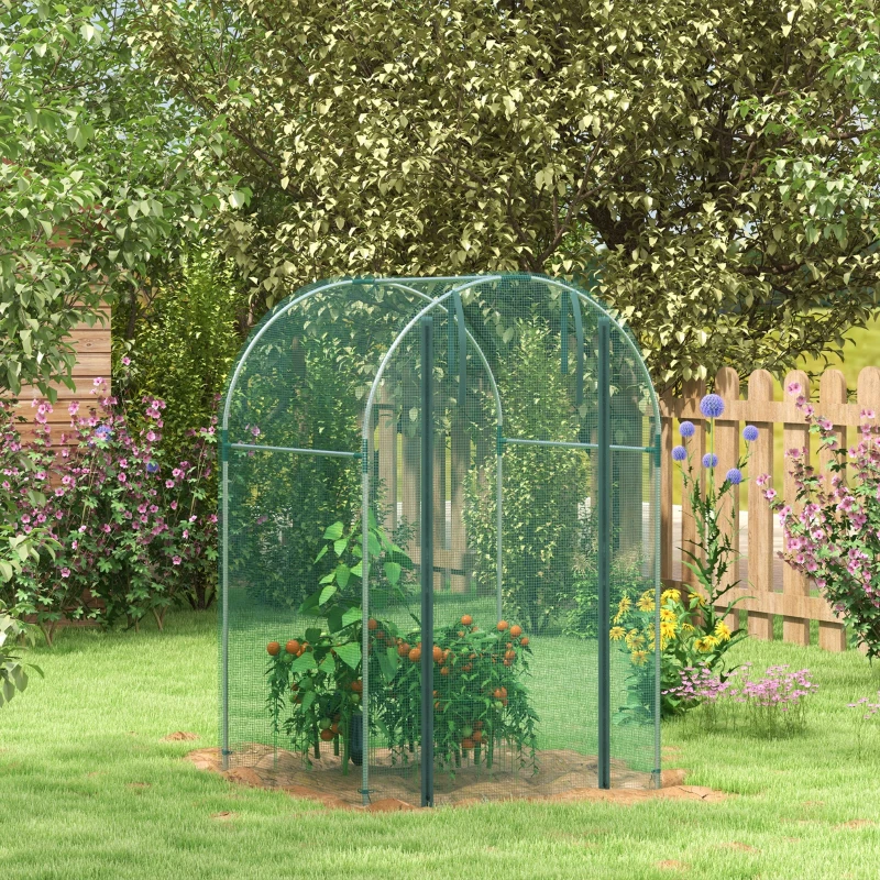 Outsunny Galvanized Steel Crop Cage, Plant Protection Tent with Zippered Door, 4' x 4', Green