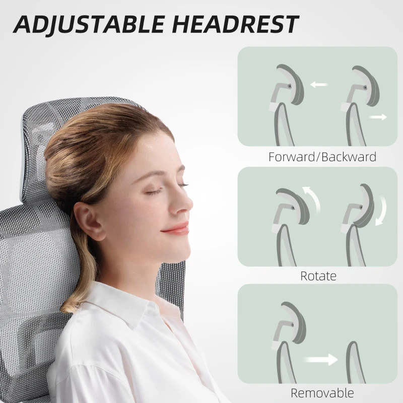 HOMCOM Mesh Office Chair with 3D Armrest, High Back Desk Chair with Lumbar Support, 135° Reclining, Adjustable Headrest, Grey