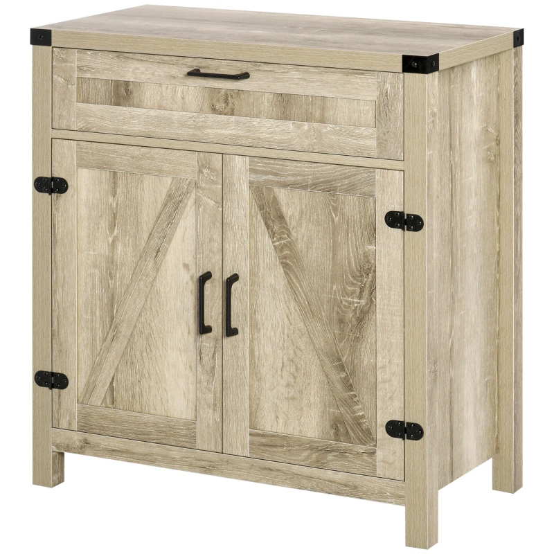 HOMCOM Modern Farmhouse Sideboard with Storage, Buffet Cabinet with 2 Barn Doors and Drawer for Dining Room, Oak