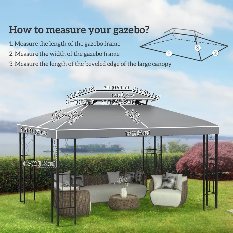 Outsunny 13' x 10' Gazebo Replacement Canopy 2 Tier Top UV Cover Pavilion Garden Patio Outdoor, Light Grey (TOP ONLY)