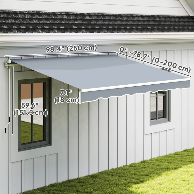 Outsunny 8' x 7' Retractable Awning, Patio Awnings, Sunshade Shelter with 280 g/m² UV & Water-Resistant Fabric and Aluminum Frame for Deck, Balcony, Yard, Grey