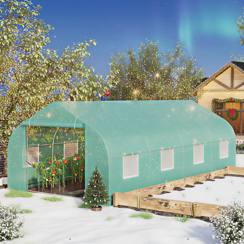 Outsunny 20' x 10' x 7' Outdoor Walk-in Greenhouse, Tunnel Green House with Roll-up Windows, Zippered Door, PE Cover, Heavy Duty Steel Frame, Green