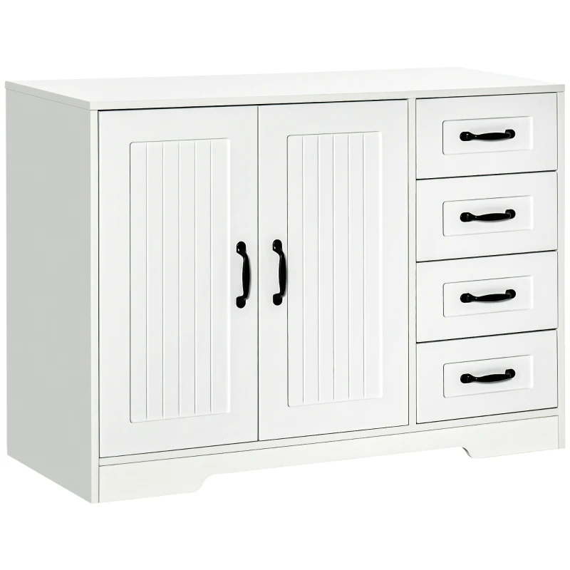 HOMCOM Modern Sideboard Buffet Cabinet with Drawers and Beadboard Door Cupboard Kitchen Storage Cabinet White