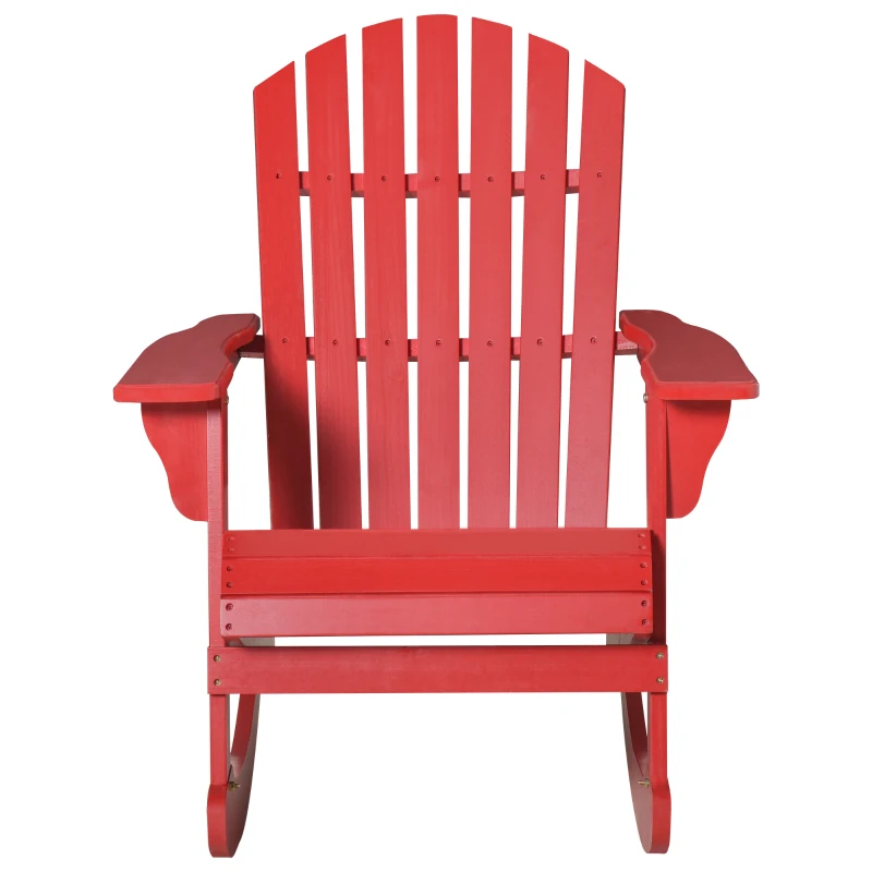 Outsunny Wooden Adirondack Rocking Muskoka Chair with Slatted Wooden Design, Fanned Back and Classic Rustic Style, Red