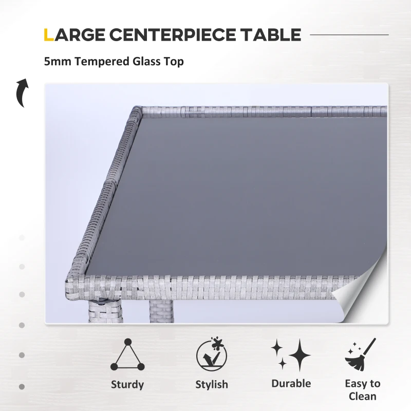 Outsunny 5 Pieces Wicker Patio Conversation Dining Furniture Set with Cushions, Table and Ottomans, Bright Blue