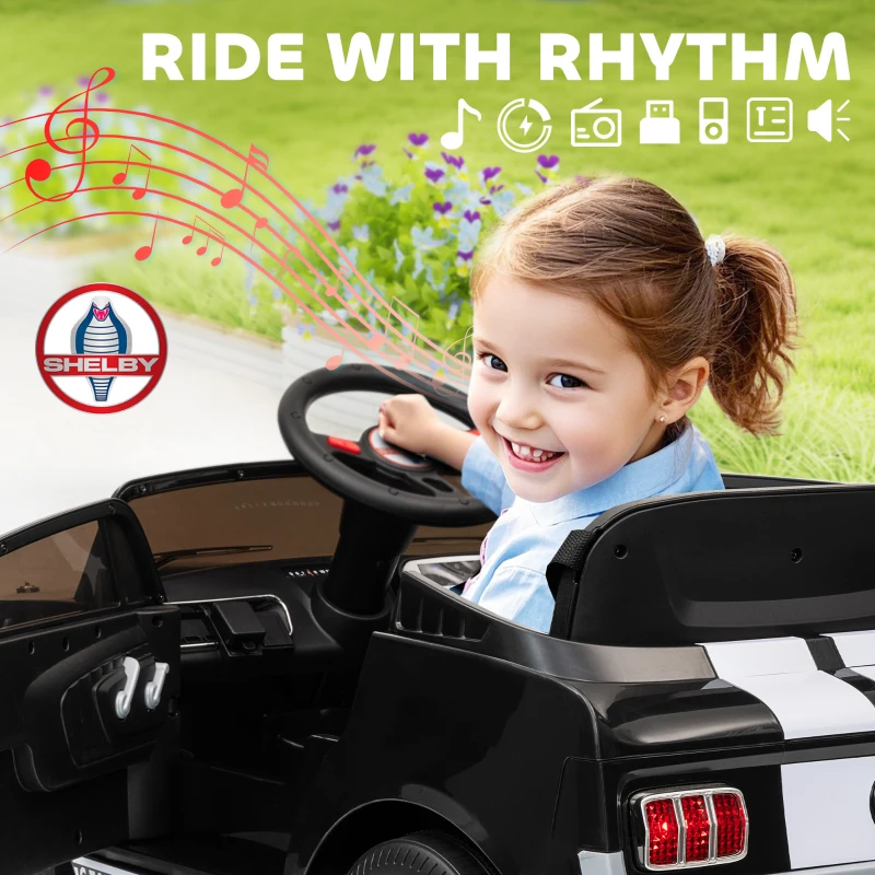 Qaba Licensed Ford Shelby GT 350 Kids Ride On Car with Remote Control, Adjustable Speed, MP3, Smooth Start, LED Lights, Black