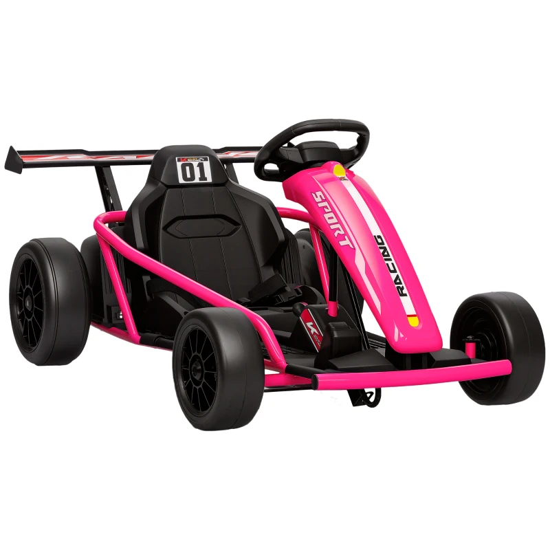 Qaba 24V 7AH Kids Electric Go Kart, 8.1 MPH Battery Powered Drift Kart with Dual Motors, Soft Start for 8-12 Years, Pink