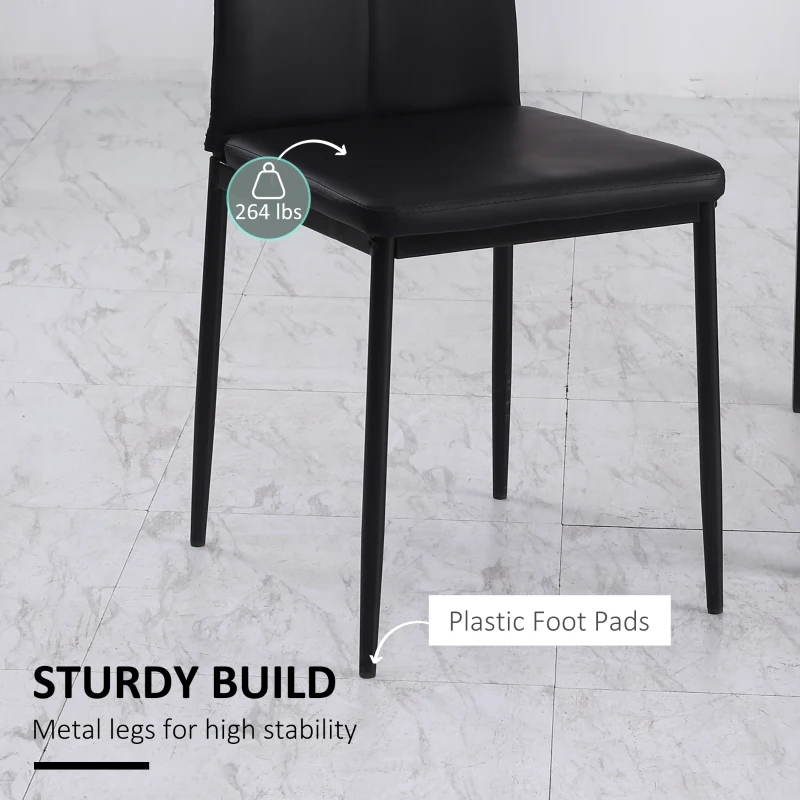 HOMCOM Set of 4 Modern Style Dining Chairs, Button Tufted High Back Side Chairs with Upholstered Seat, Steel Legs for Living Room, Kitchen, Study, Bedroom, Black