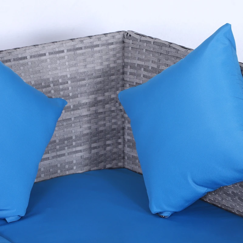 Outsunny 5 Pieces Wicker Patio Conversation Dining Furniture Set with Cushions, Table and Ottomans, Bright Blue