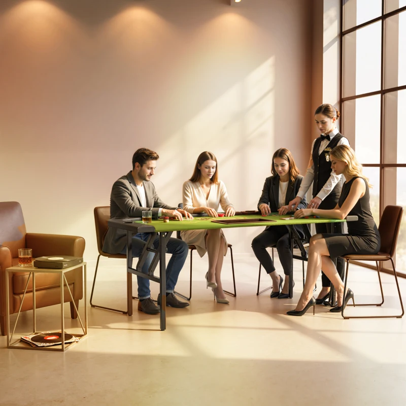 Soozier Poker Table Foldable, 72" Portable Casino Blackjack Table for 8 Players with Felt Surface, Cup Holders, Green