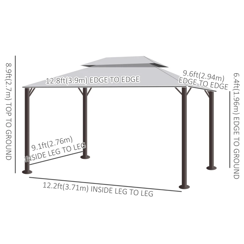 Outsunny 13' x 10' Outdoor Patio Gazebo Canopy with 2-Tier Polyester Roof  Vented Mesh Sidewall & Strong Aluminum Frame Grey