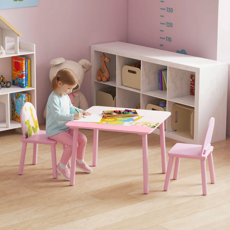 Qaba Kids Table and Chair Set, Toddler Table and 2 Chairs Set for Art, Craft, Reading, Learning, Pink