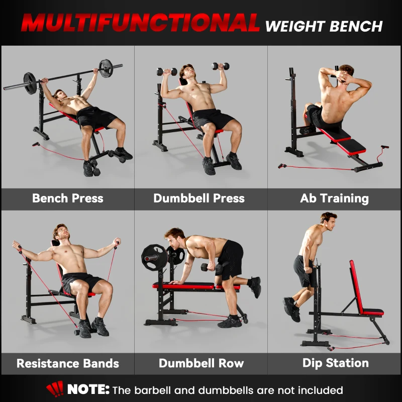 Soozier Adjustable Weight Bench with Squat Rack, Incline Flat Bench Press with Barbell Rack for Home Gym, 660 lbs Capacity