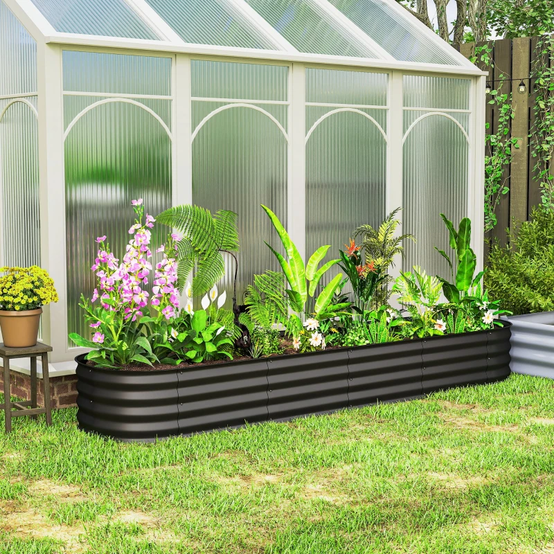 Outsunny 7.9 x 2 x 1ft Galvanized Raised Garden Bed Kit, Metal Planter Box with Safety Edging, Black