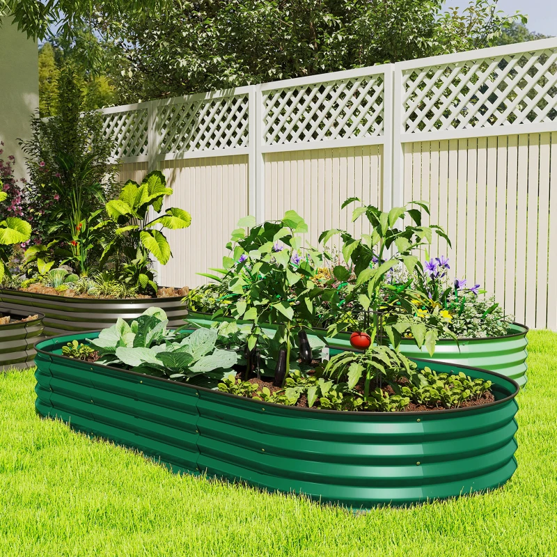 Outsunny 7' x 3' x 1' Large Outdoor Planter Box, Galvanized Raised Garden Bed with Metal Plant Stake, Green