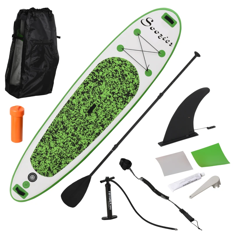 Soozier Inflatable Paddle Board, 120''×30"×4" Stand Up Paddle Board Lightweight & Foldable w/ ISUP Accessories & Carry Bag, Aluminum Paddle, Fix Set, Air Pump, Leash