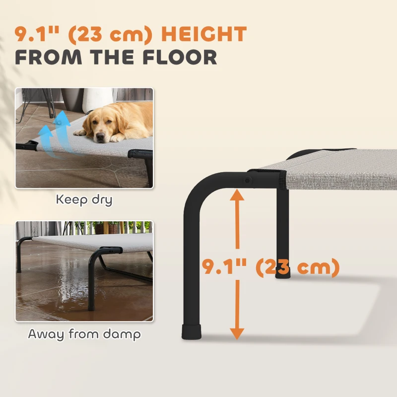 PawHut Elevated Dog Bed, Outdoor Dog Cot, Raised Dog Bed for Large Dogs with Breathable Mesh, Beige