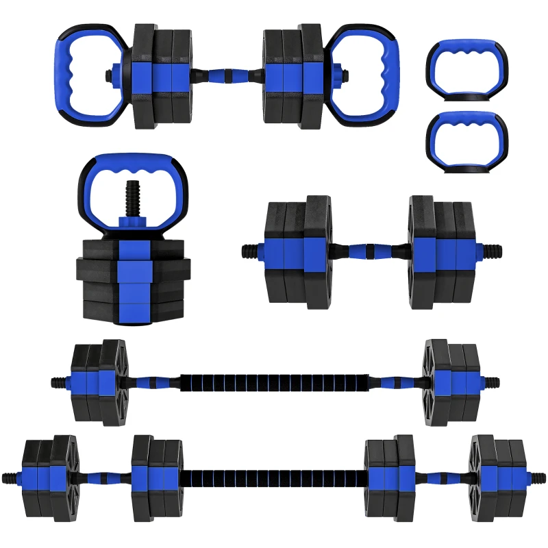 Soozier 6-in-1 Adjustable Dumbbell Set, Used as Kettlebell, Barbell, Dumbbell, Push-Up Stand, 44lbs Free Weights Set, Blue