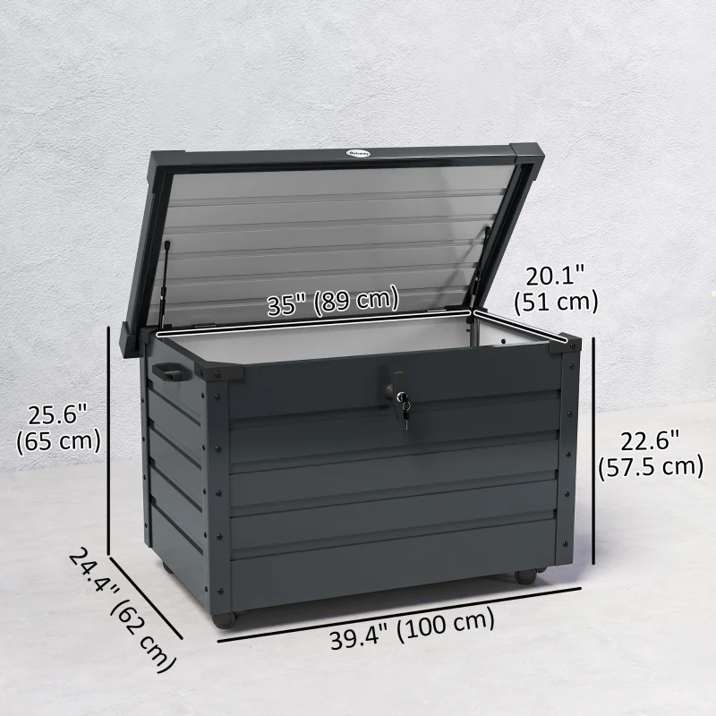Outsunny 78 Gallon Garden Storage Box, Waterproof Outdoor Storage Container with Wheels and Handles, Dark Grey