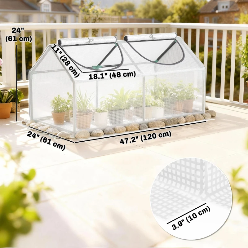 Outsunny Portable Mini Tunnel Greenhouse Garden Warm House with 2 Windows Steel Frame PE Cover, 47" x 24" x 24", White