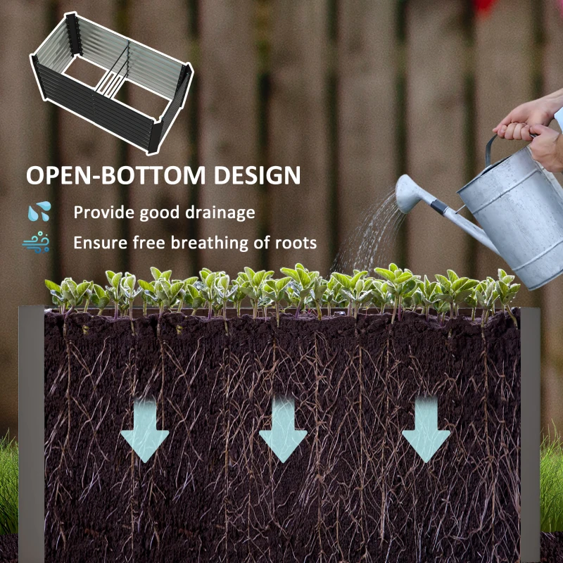 Outsunny Set of 2 Galvanized Metal Planters for Outdoor Plants, 4' x 2' x 2' Raised Garden Bed, Dark Grey