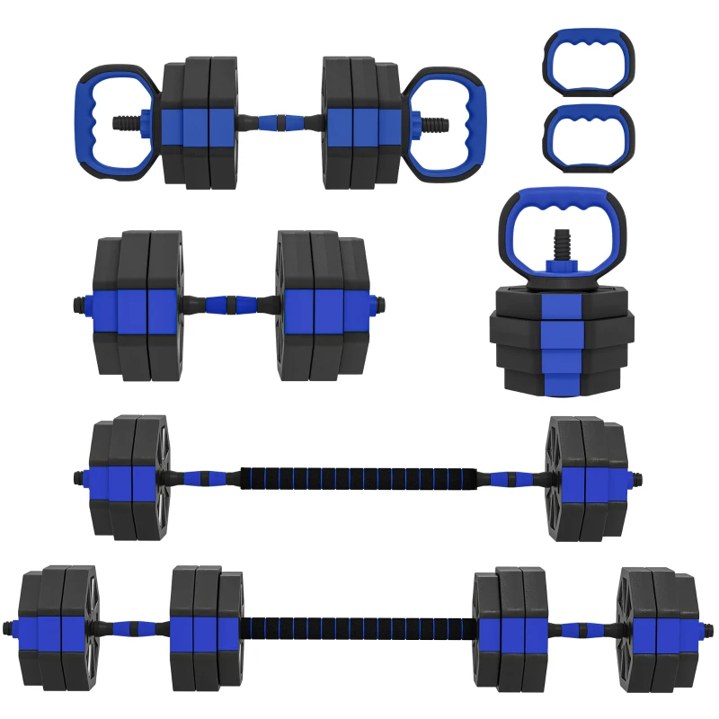 Soozier 6-in-1 Adjustable Dumbbell Set, Used as Kettlebell, Barbell, Dumbbell, Push-Up Stand, 66lbs Free Weights Set, Blue