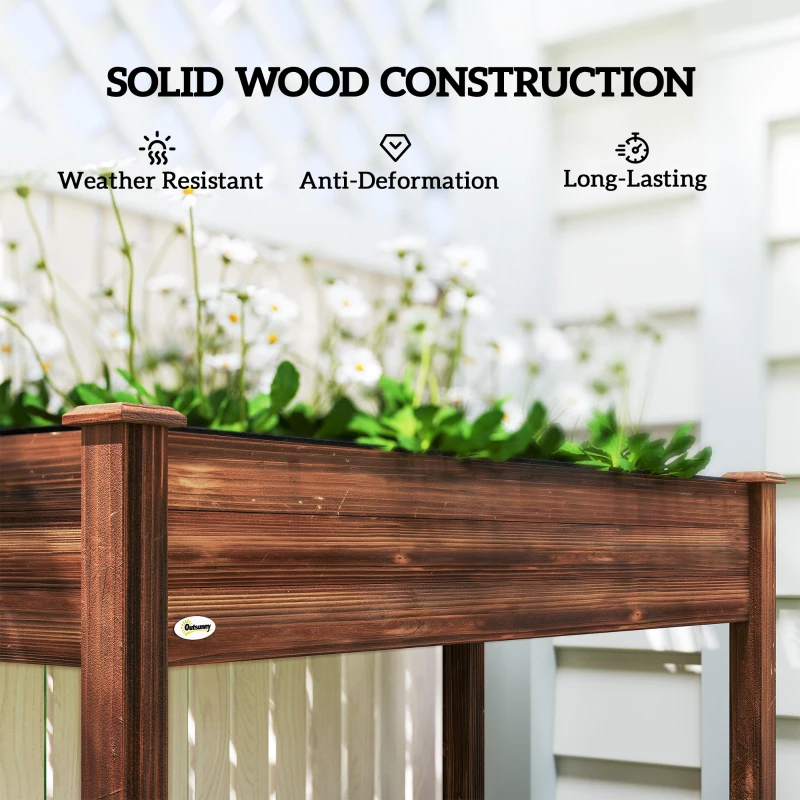 Outsunny 48" x 22" x 30" Wooden Patio Raised Garden Bed Planter, Elevated Planter Box with Legs, Carbonized